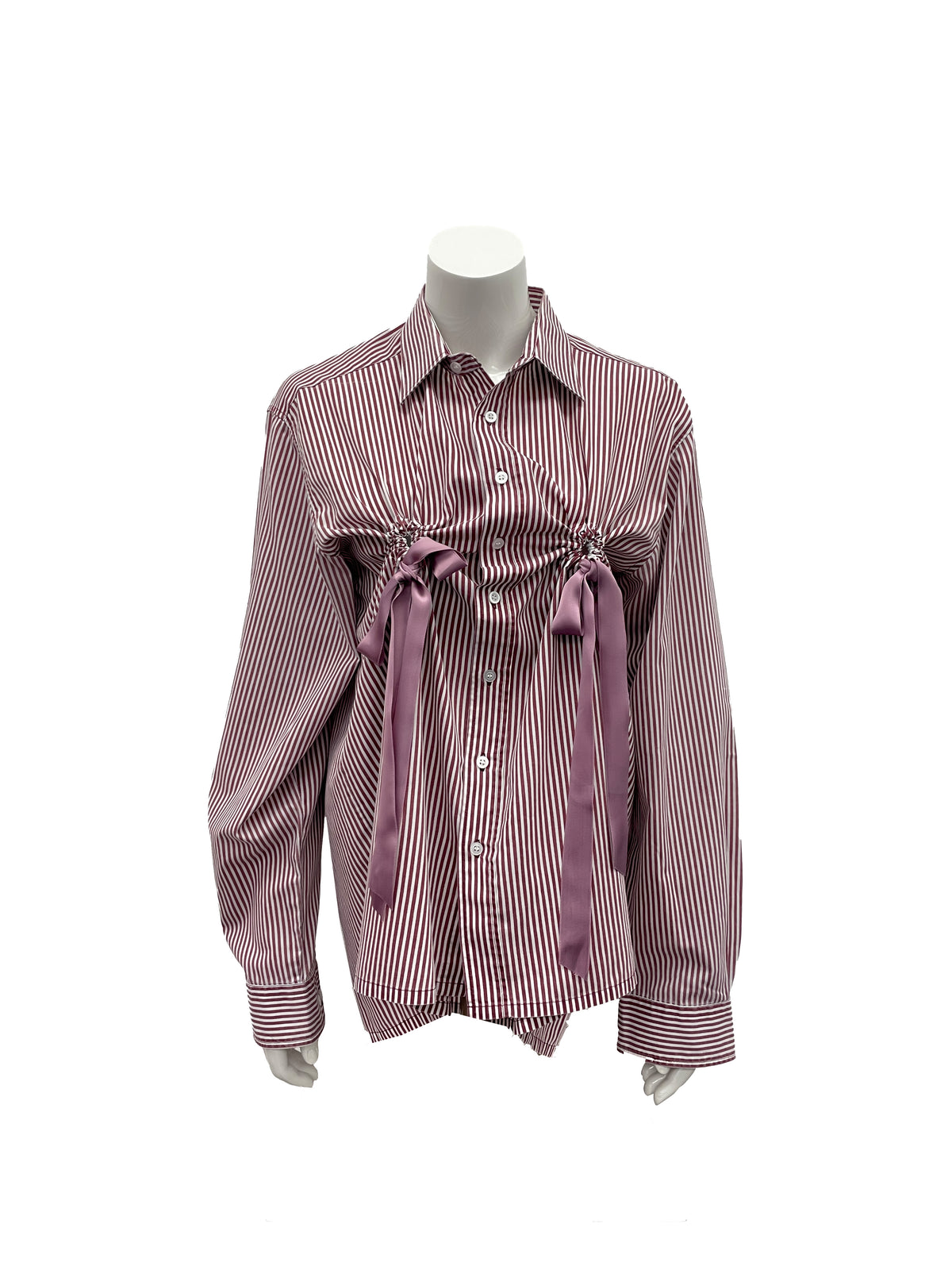 HULFE Cavum red-and-white striped cotton shirt with pink satin bows
