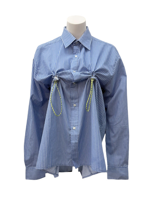 HULFE 11am blue shirt with white stripes, yellow nylon ribbon and metal clasp
