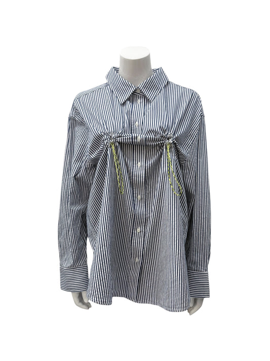 HULFE 2pm blue-and-white striped shirt with yellow nylon ribbon and metal clasp