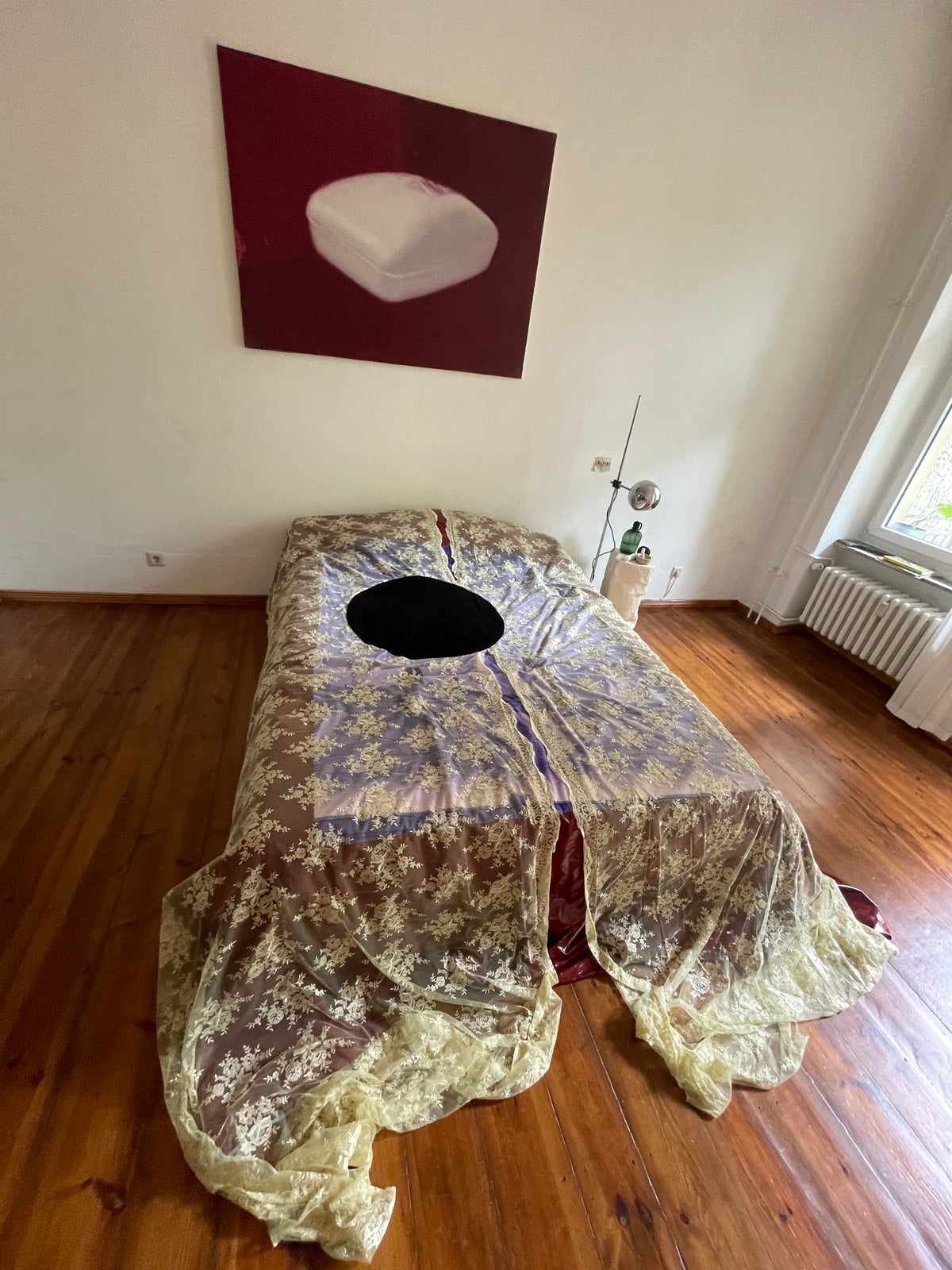 HULFE Buco Nero Throw with black velvet, yellow lace and oxblood pleather