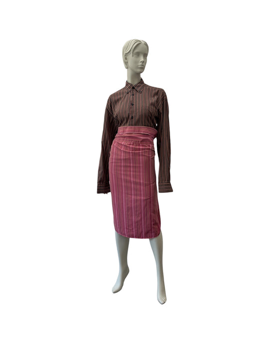 HULFE Café Europa Hug Dress combining pink and brown multistripes