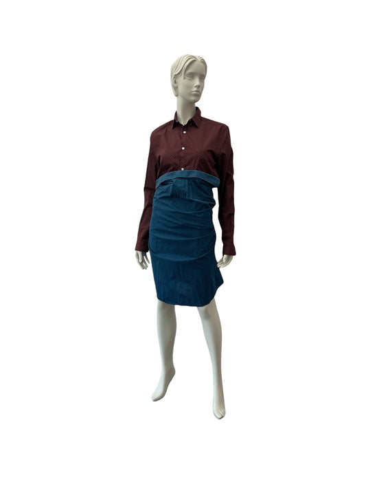 HULFE McCafé Hug Dress combining dotted blue and red-wine shirts